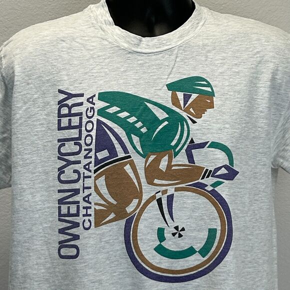 Vintage Owen Cyclery Chattanooga T Shirt Mens Medium Bicycling Cycler 90s Gray - Picture 6 of 10